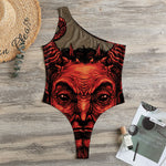 Red Devil Satan Print One Shoulder Bodysuit