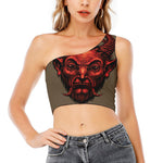 Red Devil Satan Print One Shoulder Crop Top