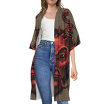 Red Devil Satan Print Open Front Beach Cover Up