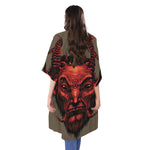 Red Devil Satan Print Open Front Beach Cover Up