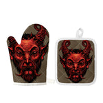 Red Devil Satan Print Oven Mitt And Pot Holder Set