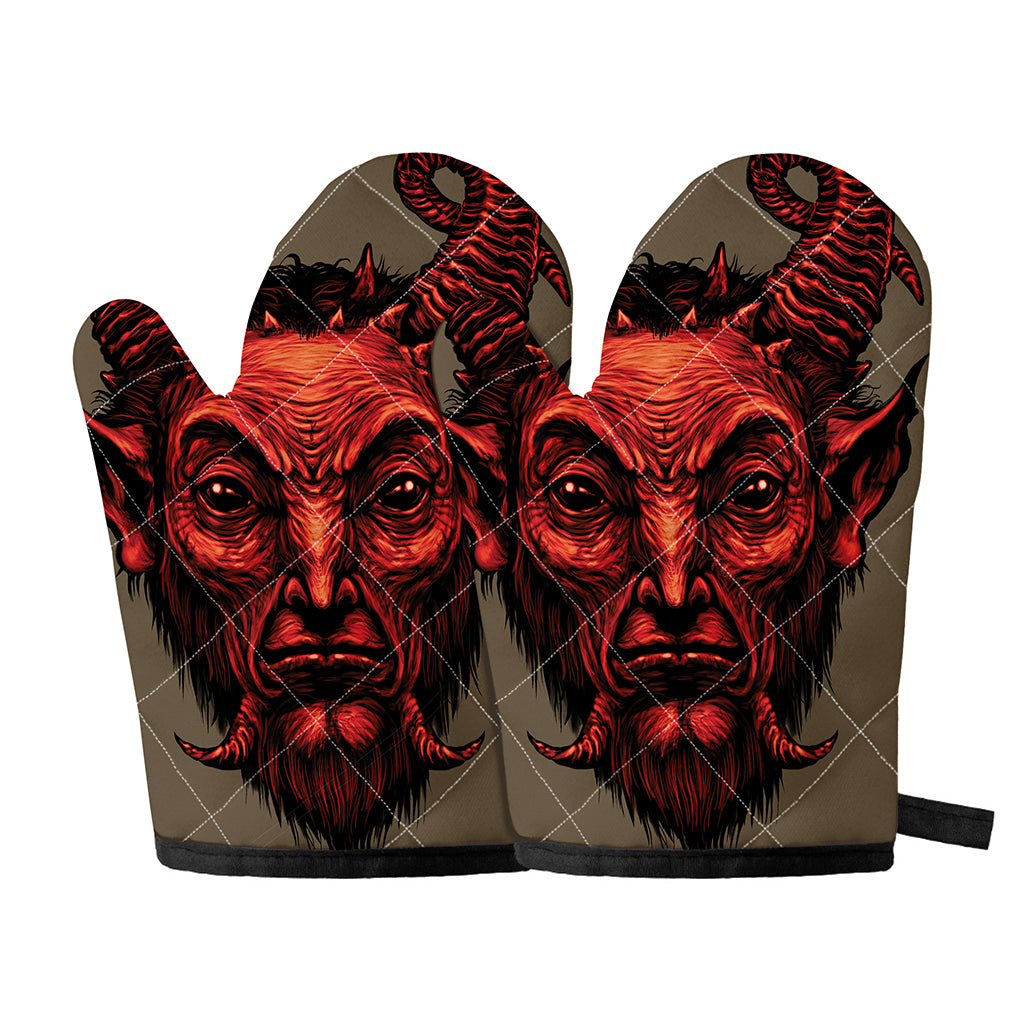 Red Devil Satan Print Oven Mitts