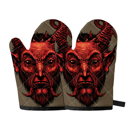 Red Devil Satan Print Oven Mitts
