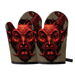 Red Devil Satan Print Oven Mitts