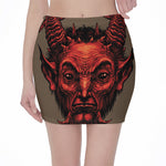 Red Devil Satan Print Pencil Mini Skirt