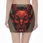 Red Devil Satan Print Pencil Mini Skirt