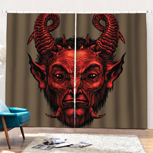 Red Devil Satan Print Pencil Pleat Curtains