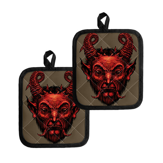 Red Devil Satan Print Pot Holders