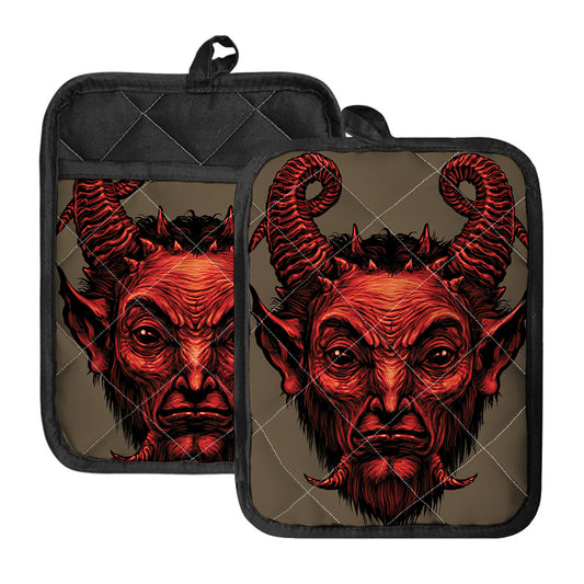 Red Devil Satan Print Pot Holders With Pocket