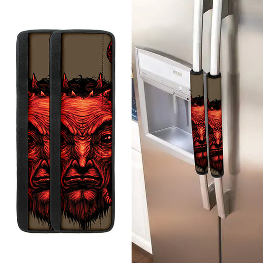 Red Devil Satan Print Refrigerator Handle Covers
