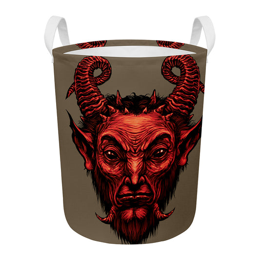 Red Devil Satan Print Round Laundry Basket