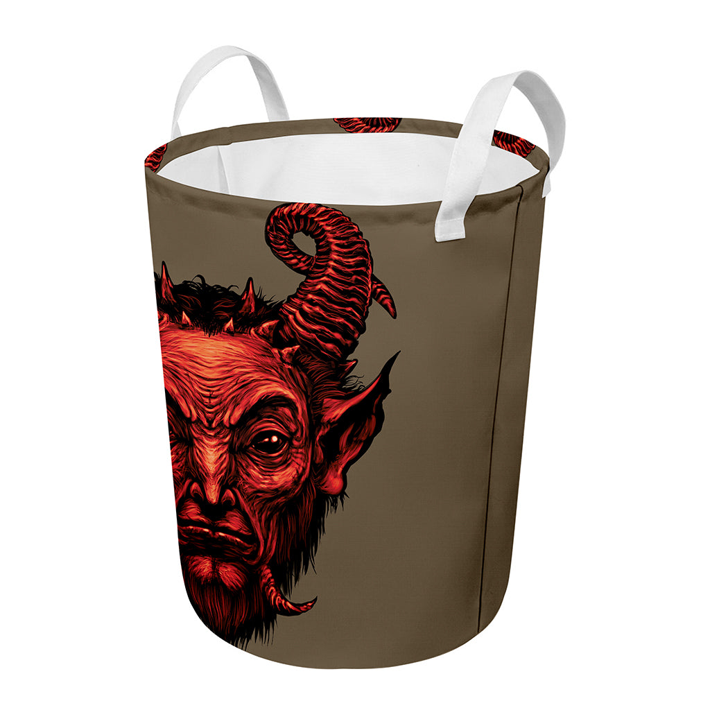 Red Devil Satan Print Round Laundry Basket
