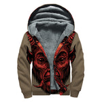 Red Devil Satan Print Sherpa Lined Zip Up Hoodie
