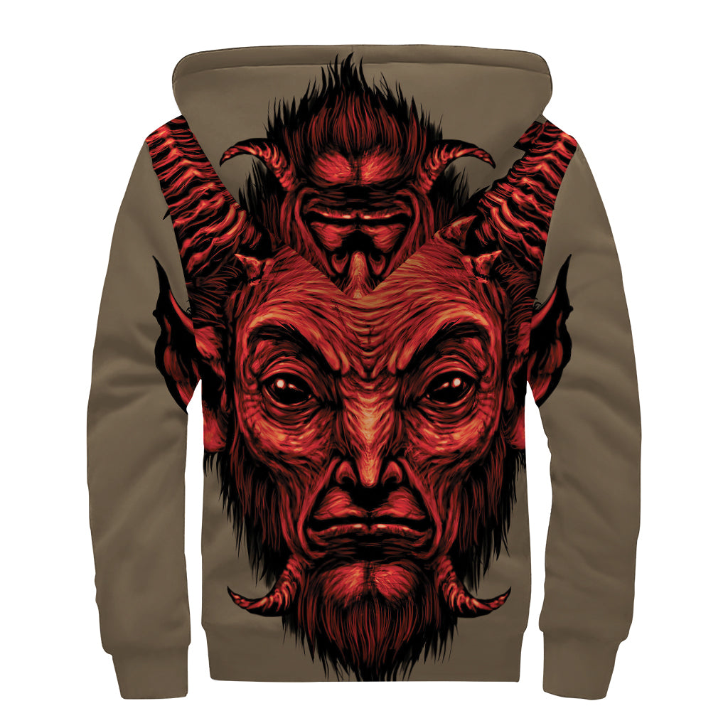 Red Devil Satan Print Sherpa Lined Zip Up Hoodie