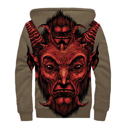Red Devil Satan Print Sherpa Lined Zip Up Hoodie