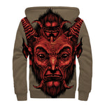 Red Devil Satan Print Sherpa Lined Zip Up Hoodie