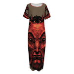 Red Devil Satan Print Short Sleeve Long Nightdress