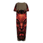 Red Devil Satan Print Short Sleeve Long Nightdress