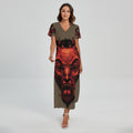 Red Devil Satan Print Short Sleeve Maxi Dress