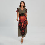 Red Devil Satan Print Short Sleeve Maxi Dress