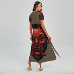 Red Devil Satan Print Short Sleeve Maxi Dress