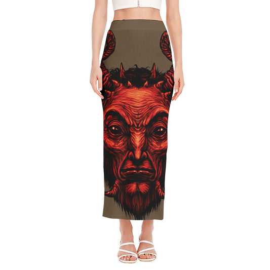 Red Devil Satan Print Side Slit Maxi Skirt
