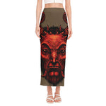Red Devil Satan Print Side Slit Maxi Skirt
