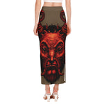 Red Devil Satan Print Side Slit Maxi Skirt