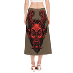 Red Devil Satan Print Side Slit Midi Skirt