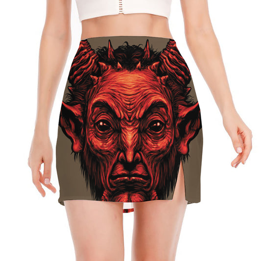 Red Devil Satan Print Side Slit Mini Skirt