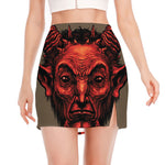 Red Devil Satan Print Side Slit Mini Skirt