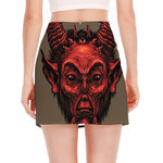 Red Devil Satan Print Side Slit Mini Skirt