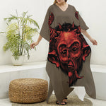 Red Devil Satan Print Silk V-Neck Kaftan Dress
