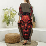Red Devil Satan Print Silk V-Neck Kaftan Dress