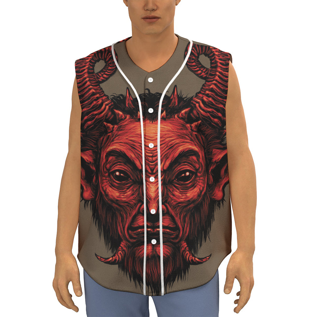 Red Devil Satan Print Sleeveless Baseball Jersey