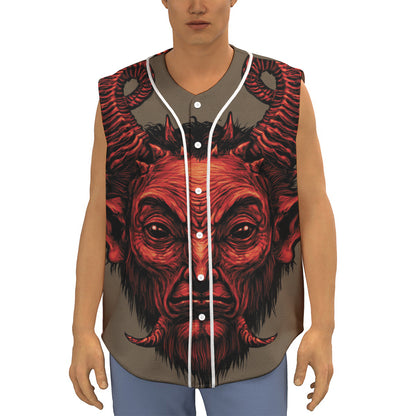 Red Devil Satan Print Sleeveless Baseball Jersey