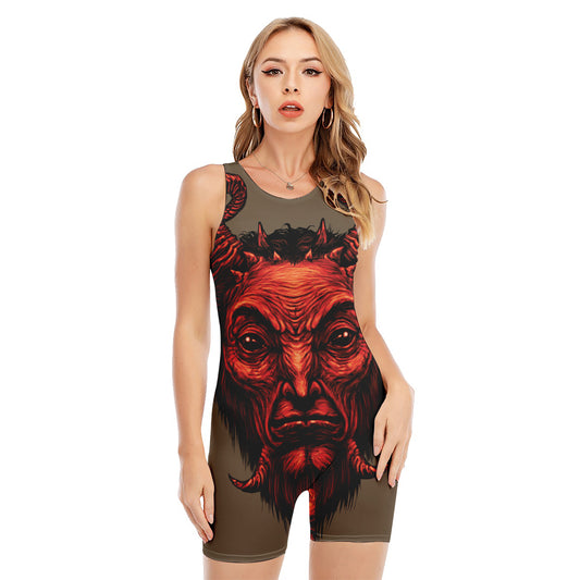 Red Devil Satan Print Sleeveless One Piece Swimsuit