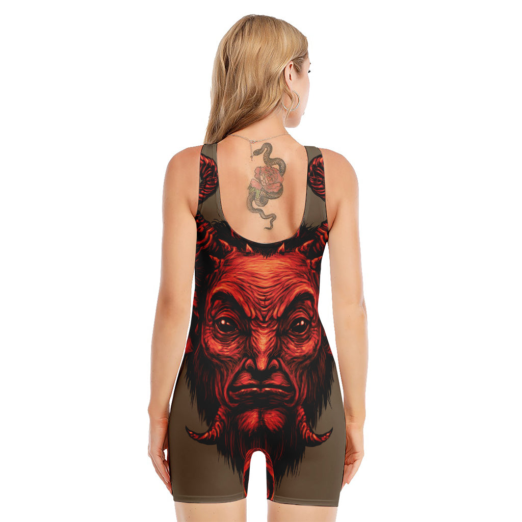 Red Devil Satan Print Sleeveless One Piece Swimsuit