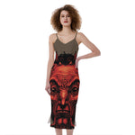 Red Devil Satan Print Slim Fit Midi Cami Dress