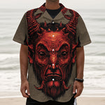 Red Devil Satan Print Textured Short Sleeve Shirt