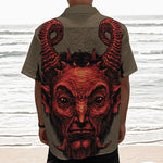 Red Devil Satan Print Textured Short Sleeve Shirt
