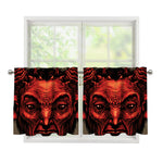 Red Devil Satan Print Tier Curtains