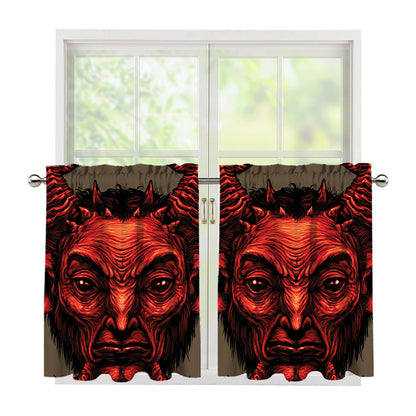 Red Devil Satan Print Tier Curtains