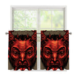 Red Devil Satan Print Tier Curtains