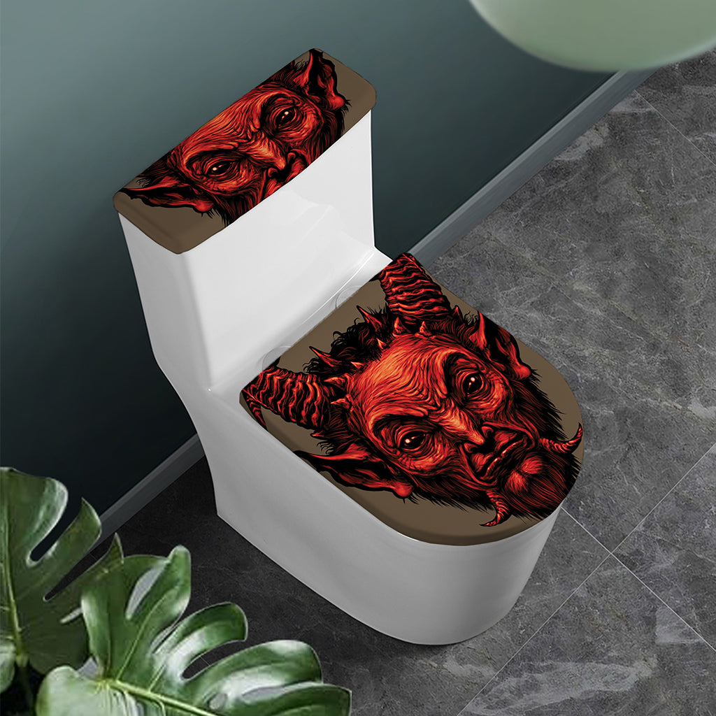 Red Devil Satan Print Toilet Lid And Tank Cover Set
