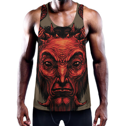 Red Devil Satan Print Training Tank Top