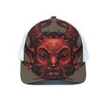 Red Devil Satan Print White Mesh Trucker Cap