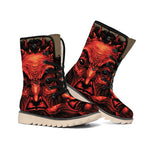 Red Devil Satan Print Winter Boots