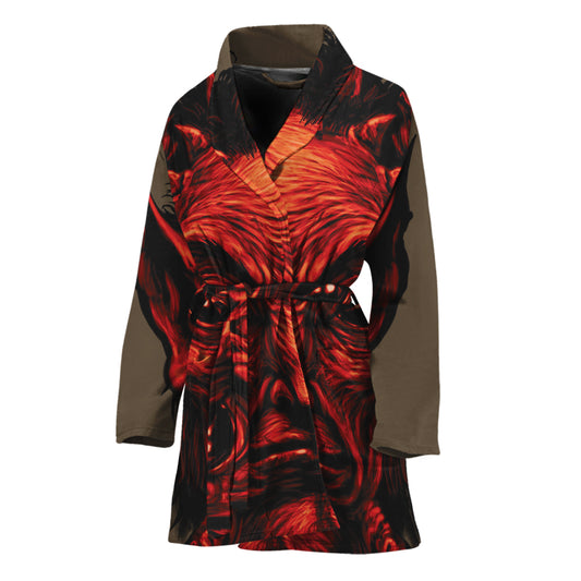 Red Devil Satan Print Women's Bathrobe