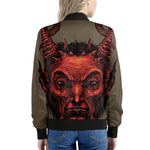 Red Devil Satan Print Women's Bomber Jacket